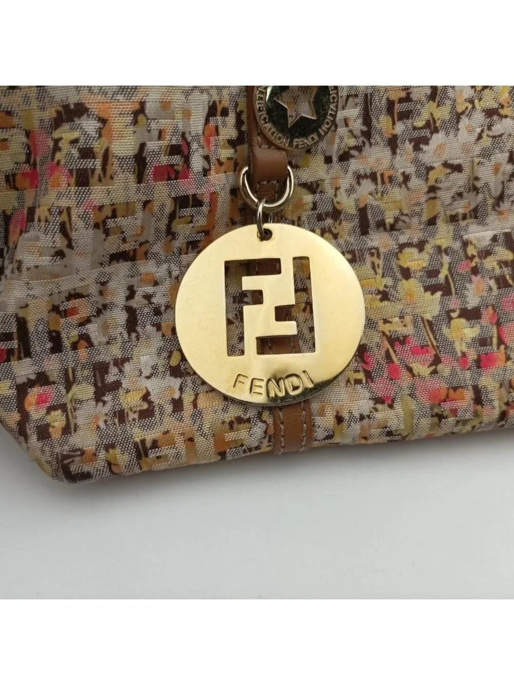 Fendi Zucchino Pattern Brown Multicolor Canvas Handbag